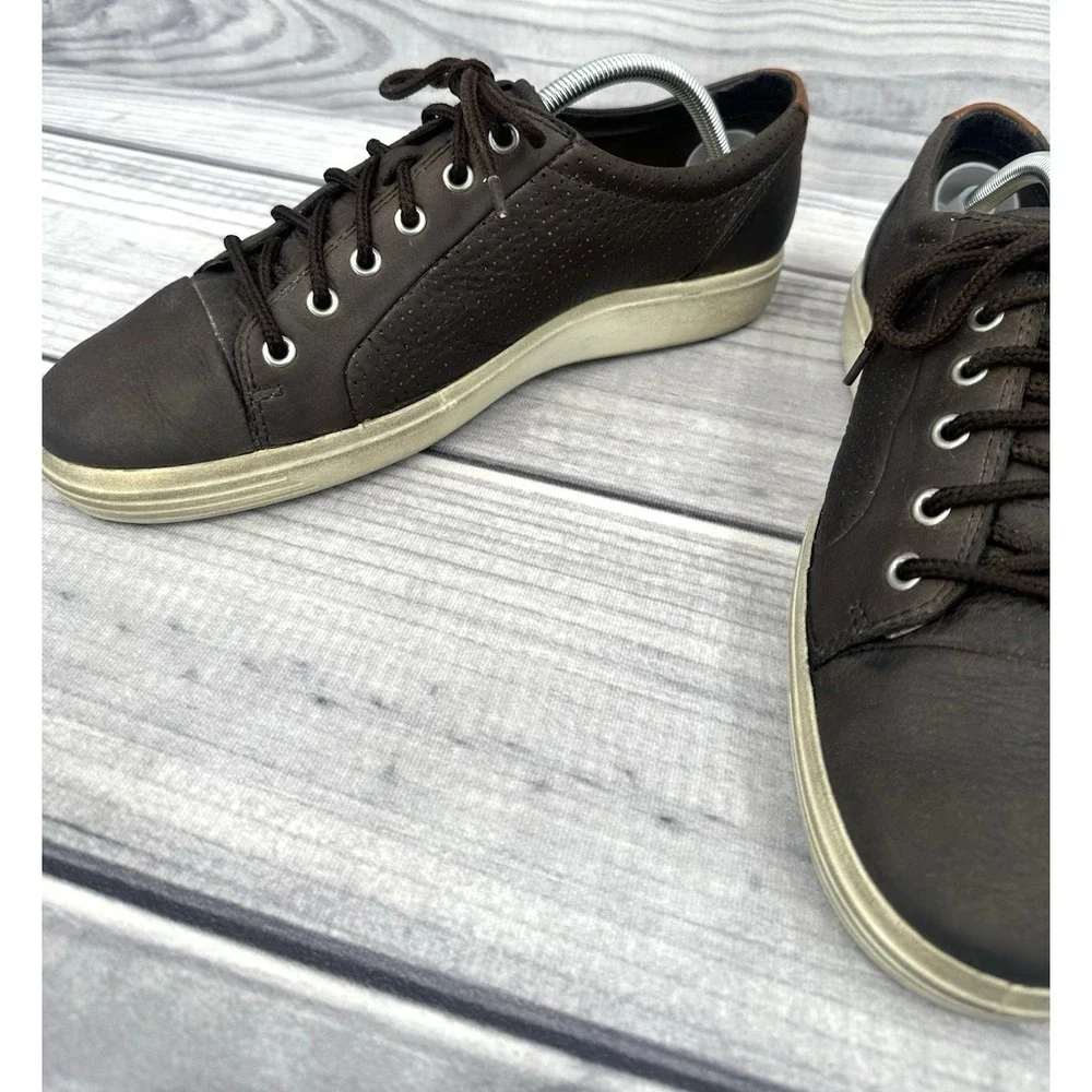 ECCO DARK BROWN SOFT LEATHER CASUAL SHOES SNEAKERS Men's Size‎ EU 43 /  US 9-9.5